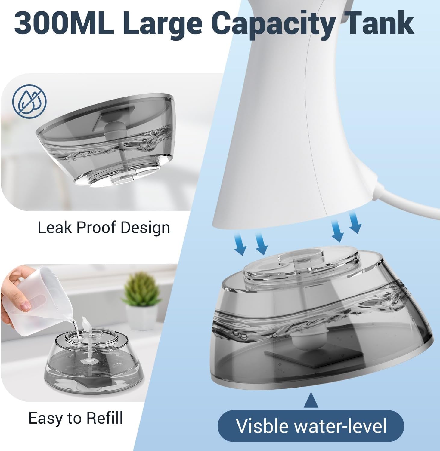 ZOOY Steamer for Clothes 1500W, Clothes Steamer for Home, Office, Travel, Portable Handheld Garment Steamer Upgraded 300ML Large Capacity Water Tank, Wrinkle Remover(White)