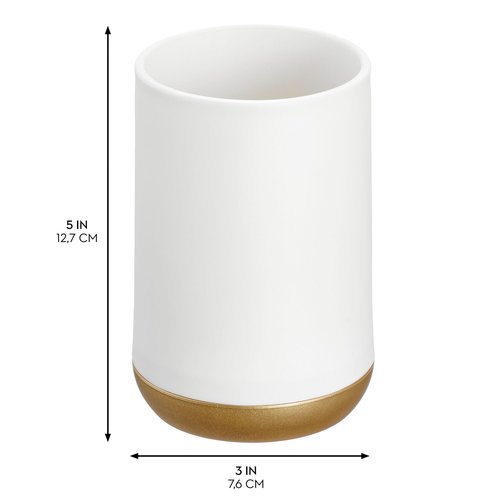 iDesign Toothbrush Holder with 3 Divided Sections for Bathroom or Vanity - Matte White/Gold