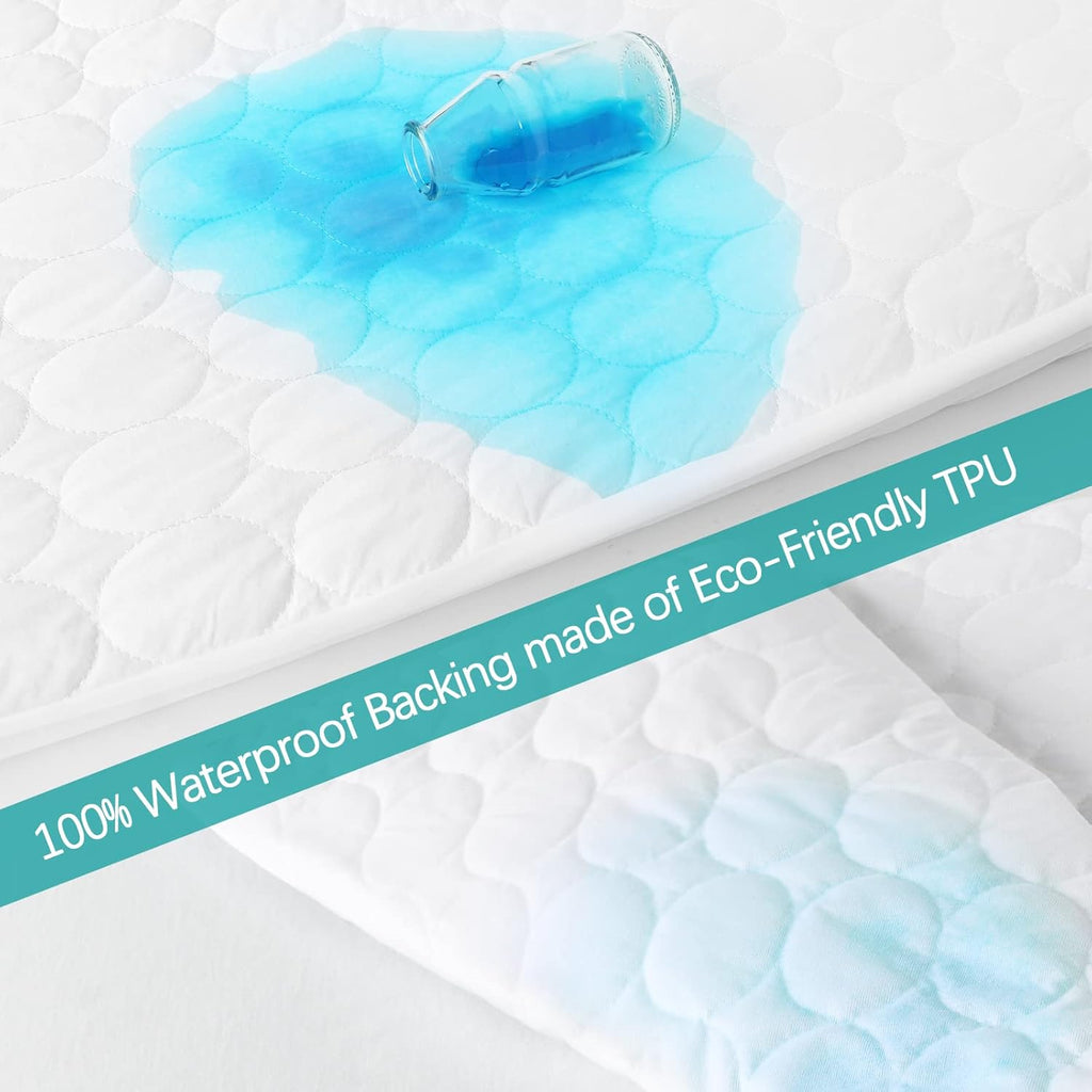 Skiennix Crib Mattress Protector - Waterproof Quilted Pad Cover | 2 Pack, Fits Toddler Bed, White, 52” x 28”