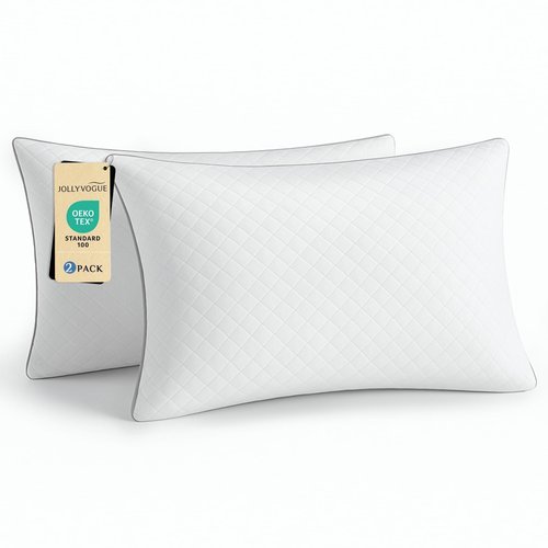 JOLLYVOGUE Pillows Queen Size Set of 2, Oeko-Tex Certified Bed Pillows for Side, Back, and Stomach Sleepers - Medium Support Down Alternative Filling, Machine-Washable