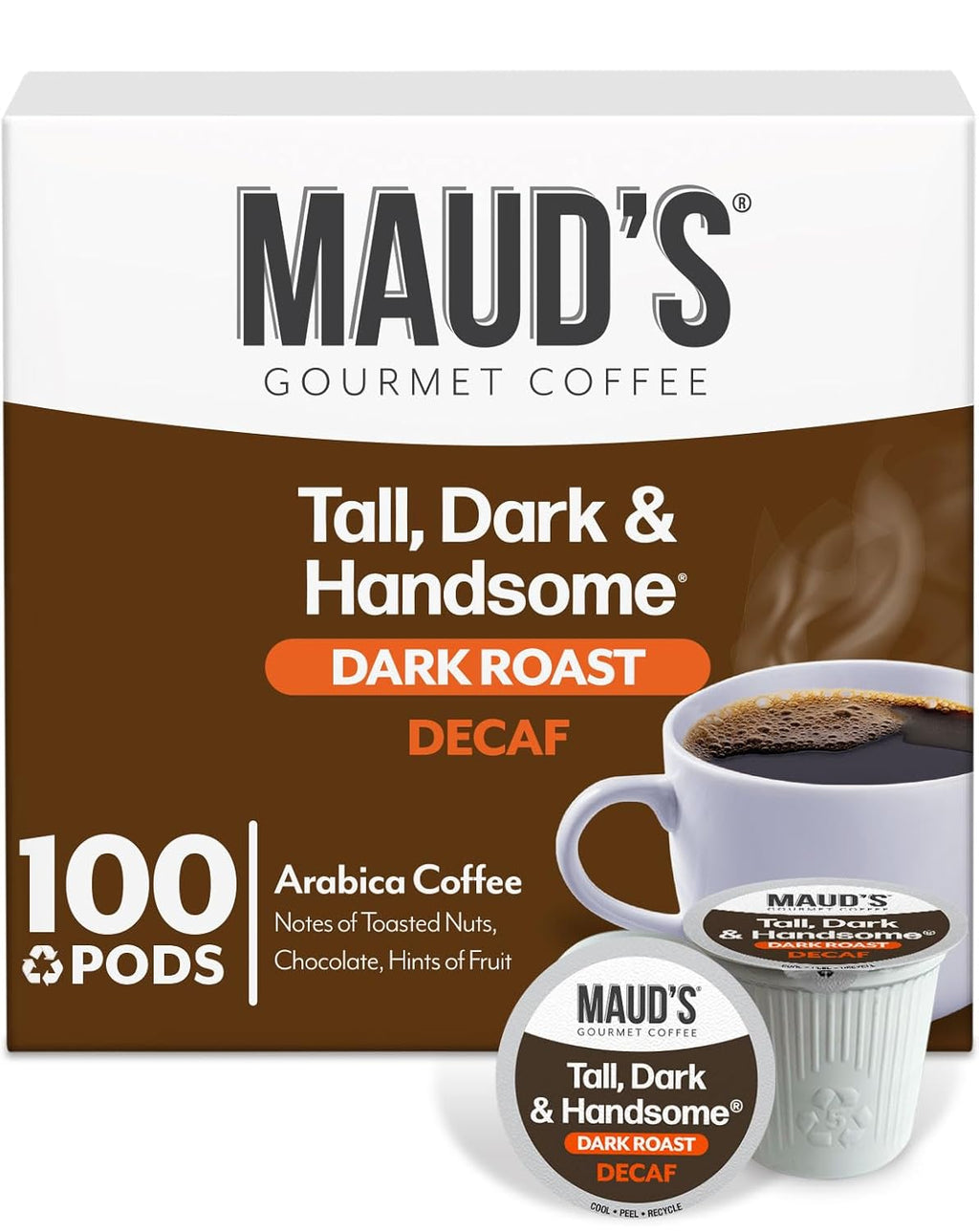 Maud's Decaf Dark Roast Coffee Pods - 100% Arabica, 100 Count, Compatible with Keurig K Cups