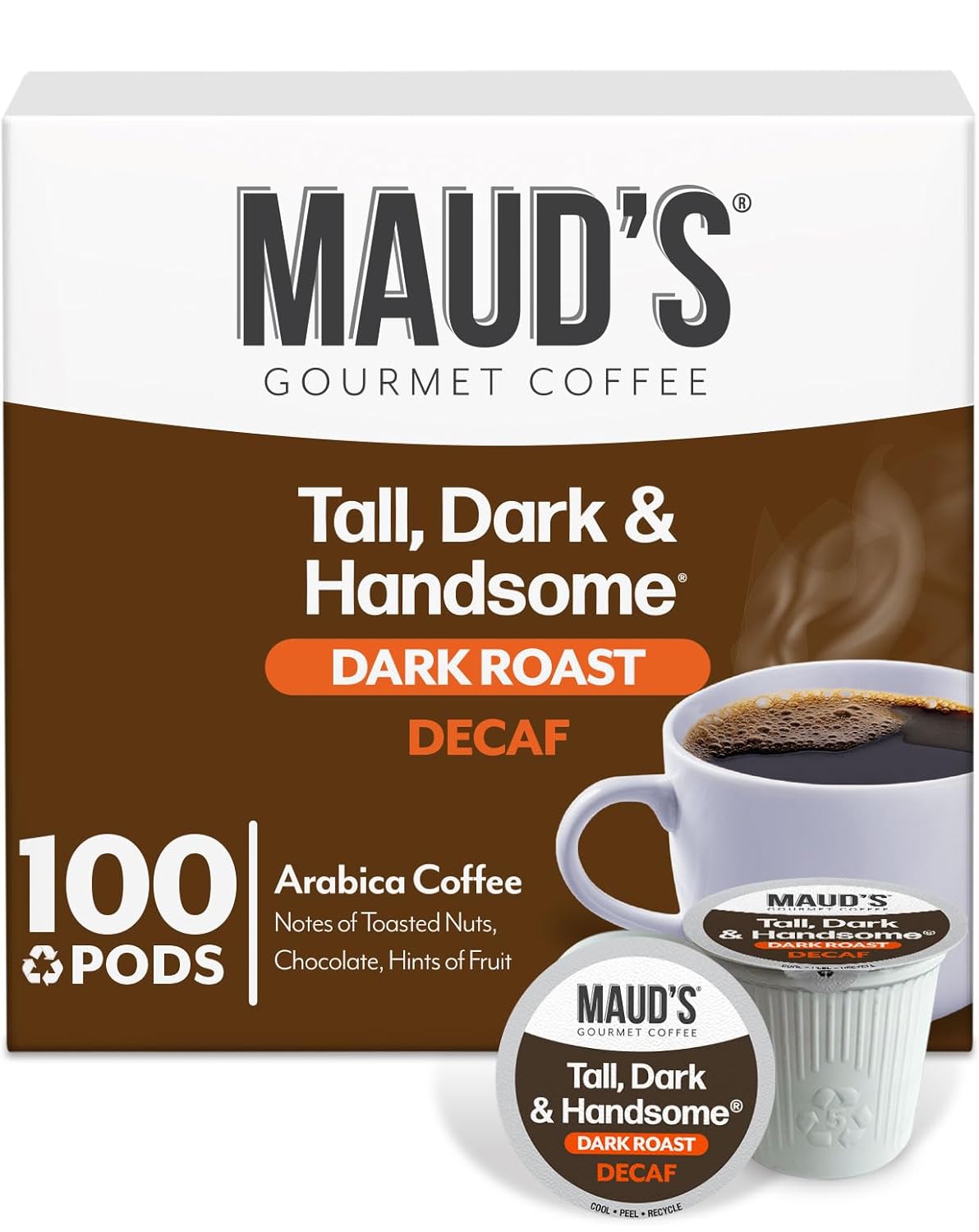 Maud's Decaf Dark Roast Coffee Pods - 100% Arabica, 100 Count, Compatible with Keurig K Cups