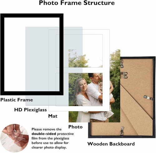 JCJMY Double Collage Picture Frame - Display 2 Photos (5x7) or 8.5x11 - Lightweight Black for Wall or Tabletop