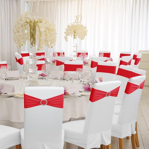 Babenest Spandex Chair Sashes - 50PCS Premium Stretch Covers with Buckle Slider for Weddings | Red