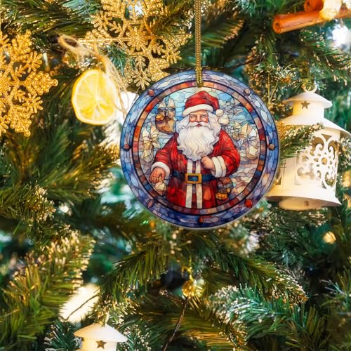 Santa Claus Ceramic Christmas Ornament - Double-Sided Stained Glass