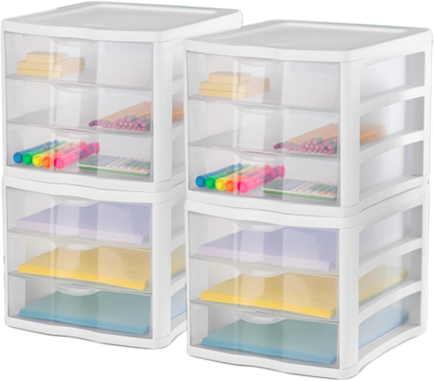 Sterilite ClearView Compact Stacking Drawer Organizer System - 3 Drawers, 8 Pack for Efficient Storage