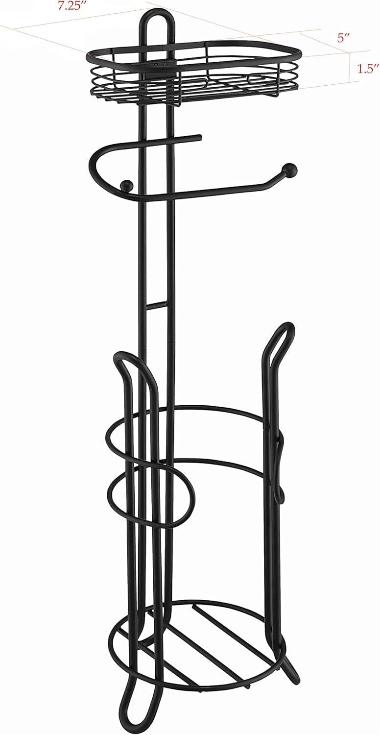 SunnyPoint Toilet Tissue Paper Holder - Heavyweight Storage Stand with Reserve for Mega Rolls | Black