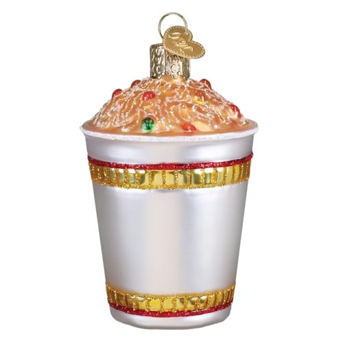 Old World Christmas Ramen Noodle Cup Glass Blown Ornament for Christmas Tree, Handcrafted Holiday Decoration, Food Collection