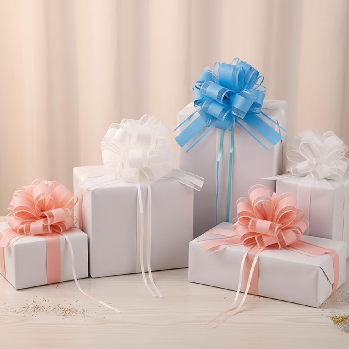 Skiennix 8 PC Large Pull Bows - 6-Inch Pink Gift Wrapping Ribbons for Parties & Weddings