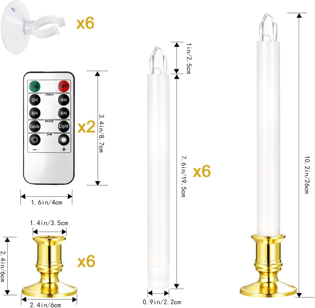 YAUNGEL Flameless Taper Candles - 6 Pack Battery Operated Christmas Window Lights with Timer & Remote