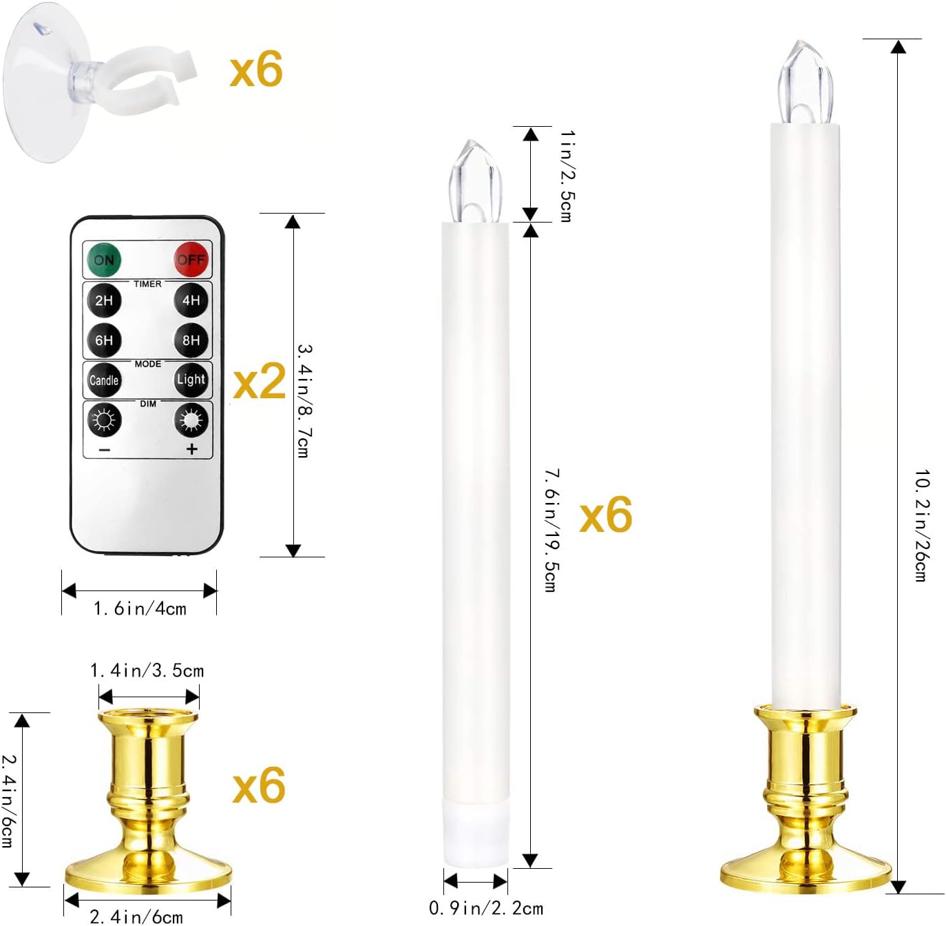 YAUNGEL Flameless Taper Candles - 6 Pack Battery Operated Christmas Window Lights with Timer & Remote