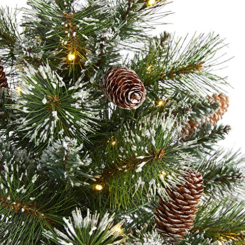 Frosted Artificial Christmas Tree with LED Lights and Pinecones - 2ft