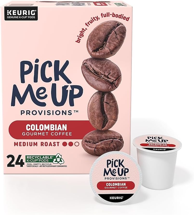 Pick Me Up Provisions K-Cup Coffee Pods - Colombian Medium Roast, 100% Arabica, 24-Pack
