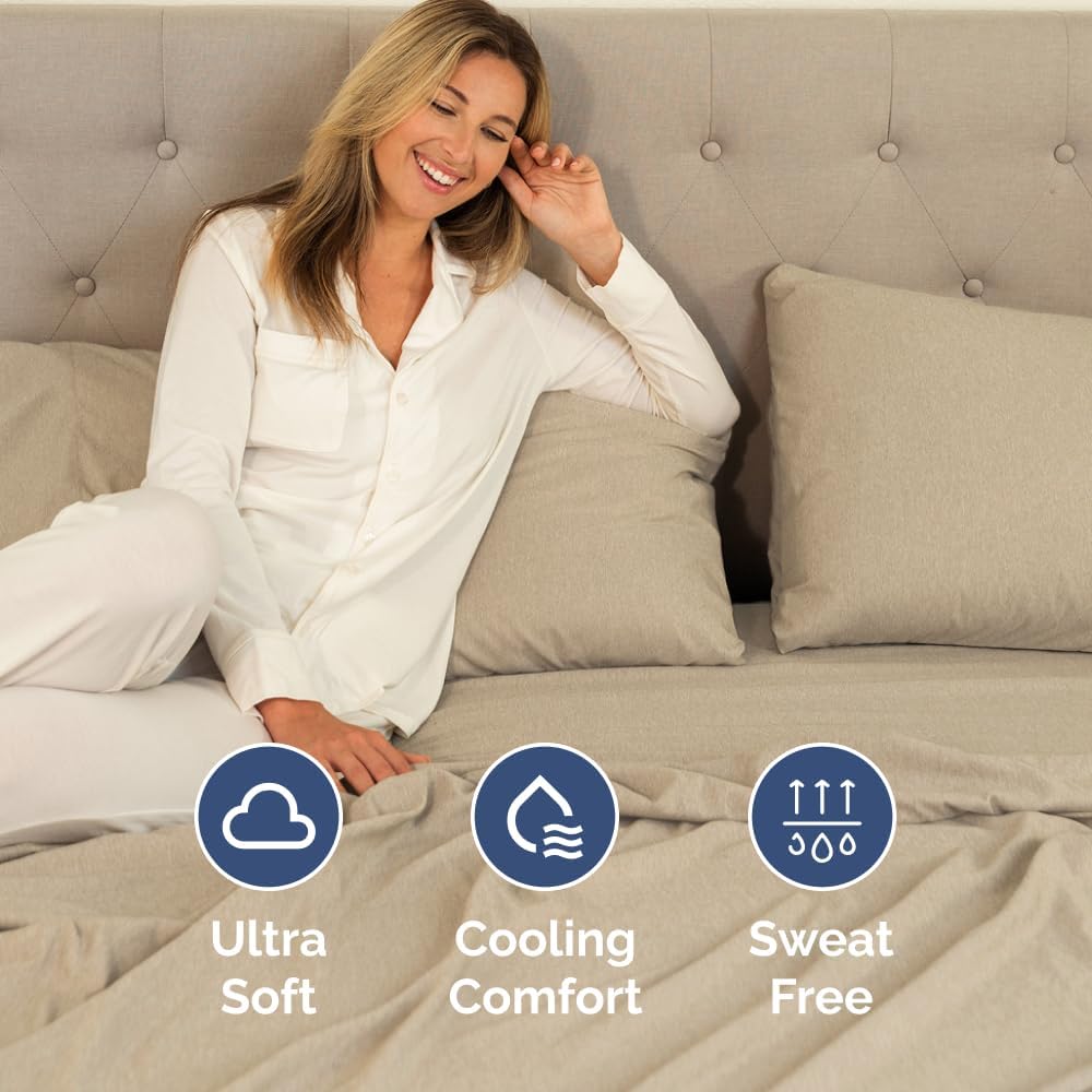 Skiennix Full XL Bed Sheet Set - Soft, Breathable & Cooling 4-Piece Luxury Bedding - Deep Pockets, Fade & Wrinkle Free in Heathered Beige