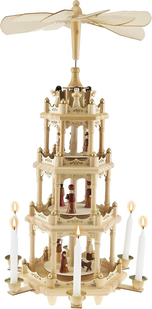 Clever Creations Beige Four-Tier Wooden Christmas Pyramid | 22-Inch Traditional Holiday Décor