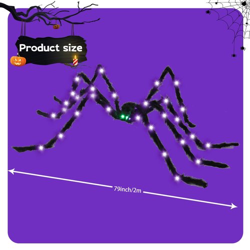 BEIGUO 6.6Ft Halloween Light Up Giant Spider,Scary Large Hairy Spider with Green Lighted Eyes for Yard Lawn Halloween Outdoor Decorations,Indoor Party Decor,Black
