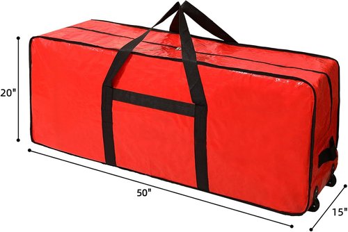 HOMEST Christmas Tree Storage Bag - Zippered Design with Wheels & Handles | Fits 4.5-7 ft Artificial Trees, Red