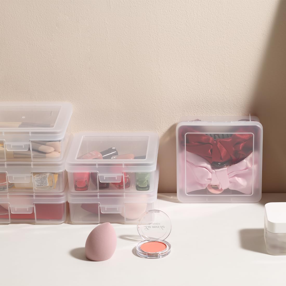 Storage Containers - 12 Pack Clear Plastic Boxes with Latching Lid | Small 5" x 5" x 1.9" for Office & Beauty