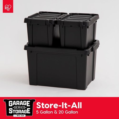 IRIS USA 20 Gallon Lockable Storage Bins - Heavy Duty, Stackable Containers for Garage Organization | 6 Pack - Black