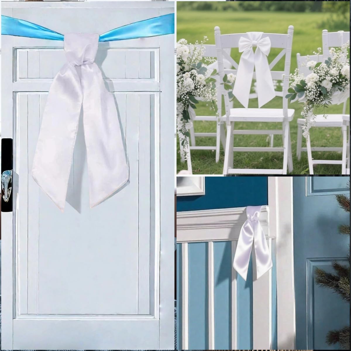 Skiennix 4 Pack White Wreath Sash - DIY Embroidery Satin Blank Accessories for Easter & Weddings
