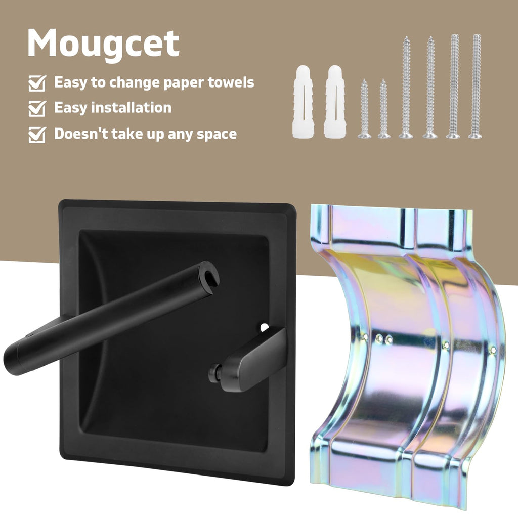 Recessed Toilet Paper Holder for Rolls, Pivoting Stainless Steel in Wall Toilet Paper Holder, Wall Mounted Bathroom Tissue Roll Dispenser with Modern Matte Black Finish