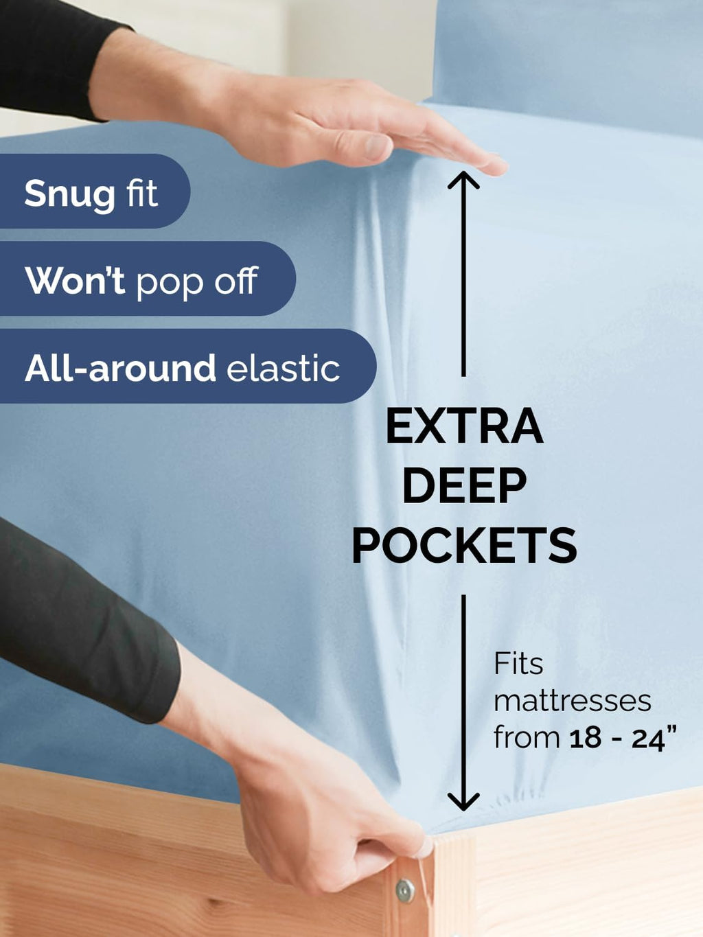 Skiennix Extra Deep Split King Sheet Set - 7 Piece Breathable Cooling Bedding - Soft Wrinkle-Free Sky Blue