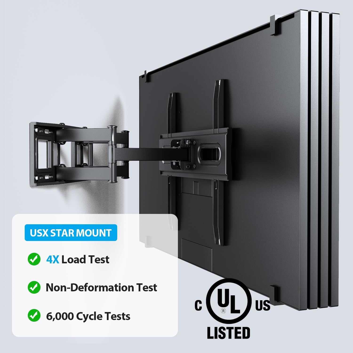 USX STAR Full Motion TV Wall Mount Bracket - Fits 32-70 Inch TVs, Swivel & Tilt, Max VESA 400x400mm, 110 lbs Capacity