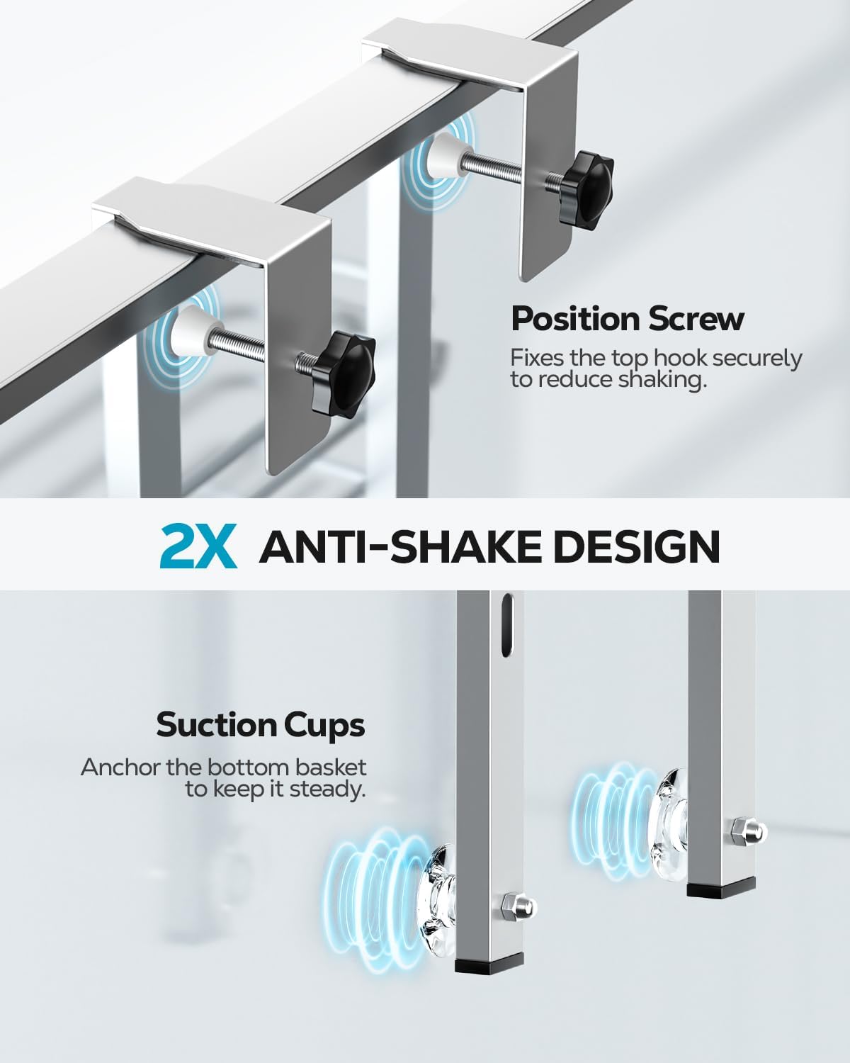 Nieifi Over The Door Shower Caddy - Adjustable Bathroom Organizer Rack | Extra Large Silver Shelf