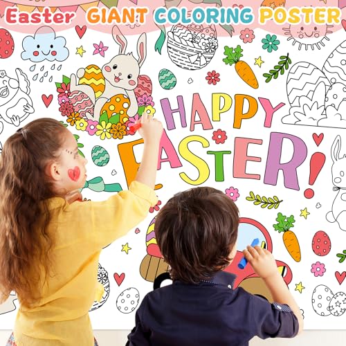 Giant Easter Coloring Poster & Tablecloth - 53x33 Inch Jumbo DIY Banner