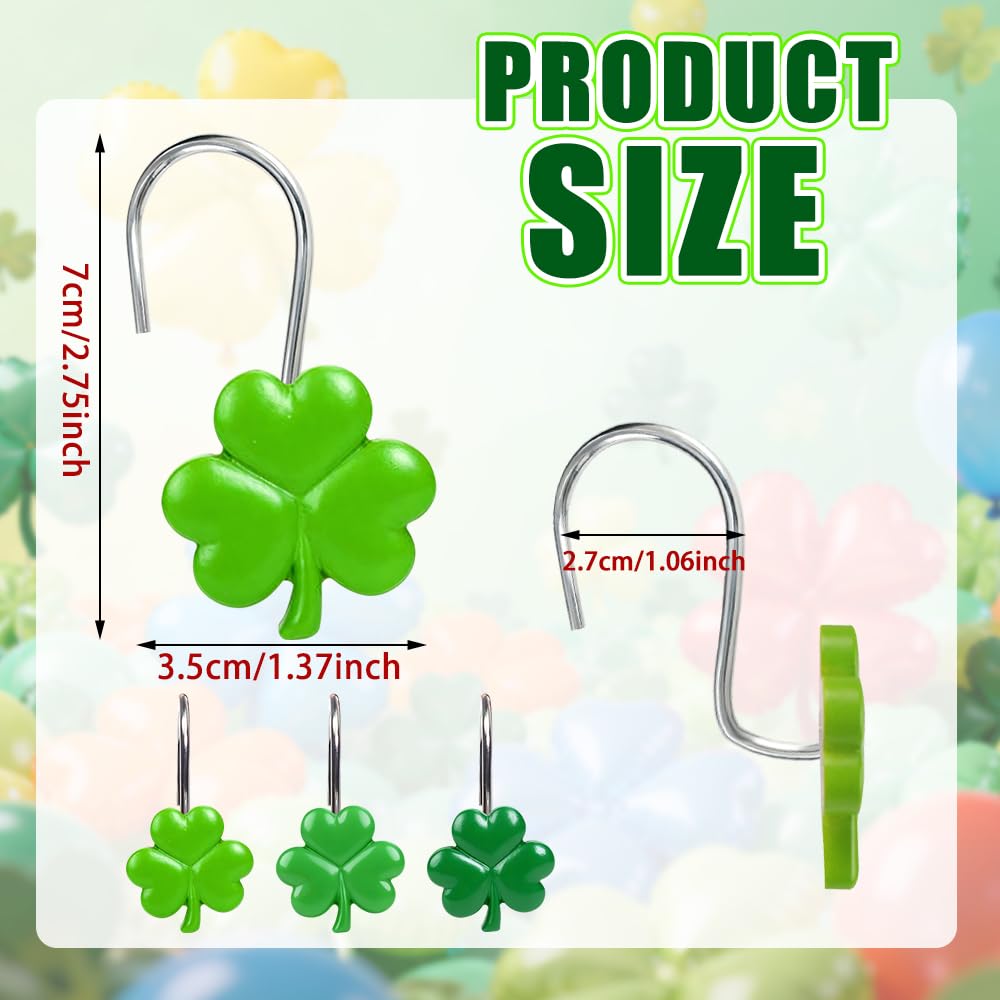 BAISDY 12pcs St Patricks Day Shower Curtain Hooks Irish Shamrock Curtain Rod Rings Curtain Hanger Hooks