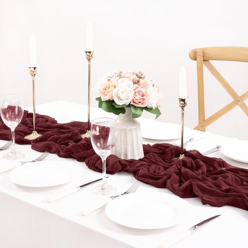 MLMC Burgundy Red Table Runner 10ft Wine Red Cheesecloth Table Runner Sheer Gauze Cheese Cloth Centerpiece 35x120 Inches for Wedding Bridal Shower Anniversary Events Decor