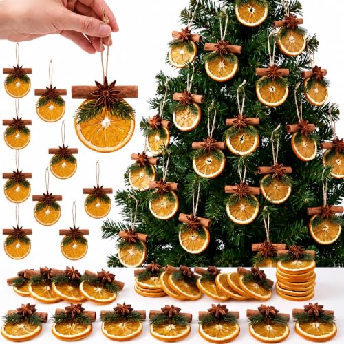 24 Pcs Dried Orange Slice Christmas Ornaments with Cinnamon & Greenery