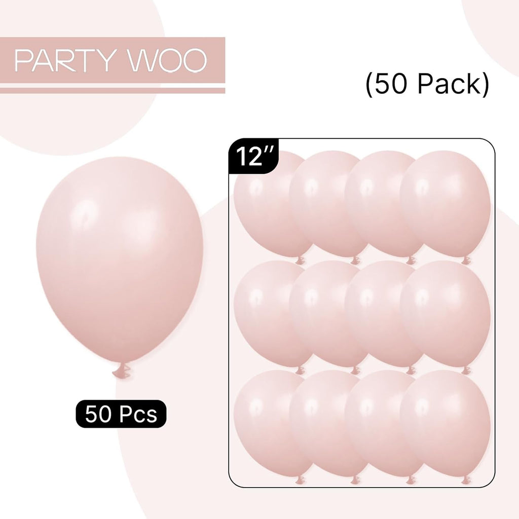 PartyWoo Dusty Pink Balloons - 50pcs 12 Inch Latex Helium Balloons for Birthday & Baby Shower Decor