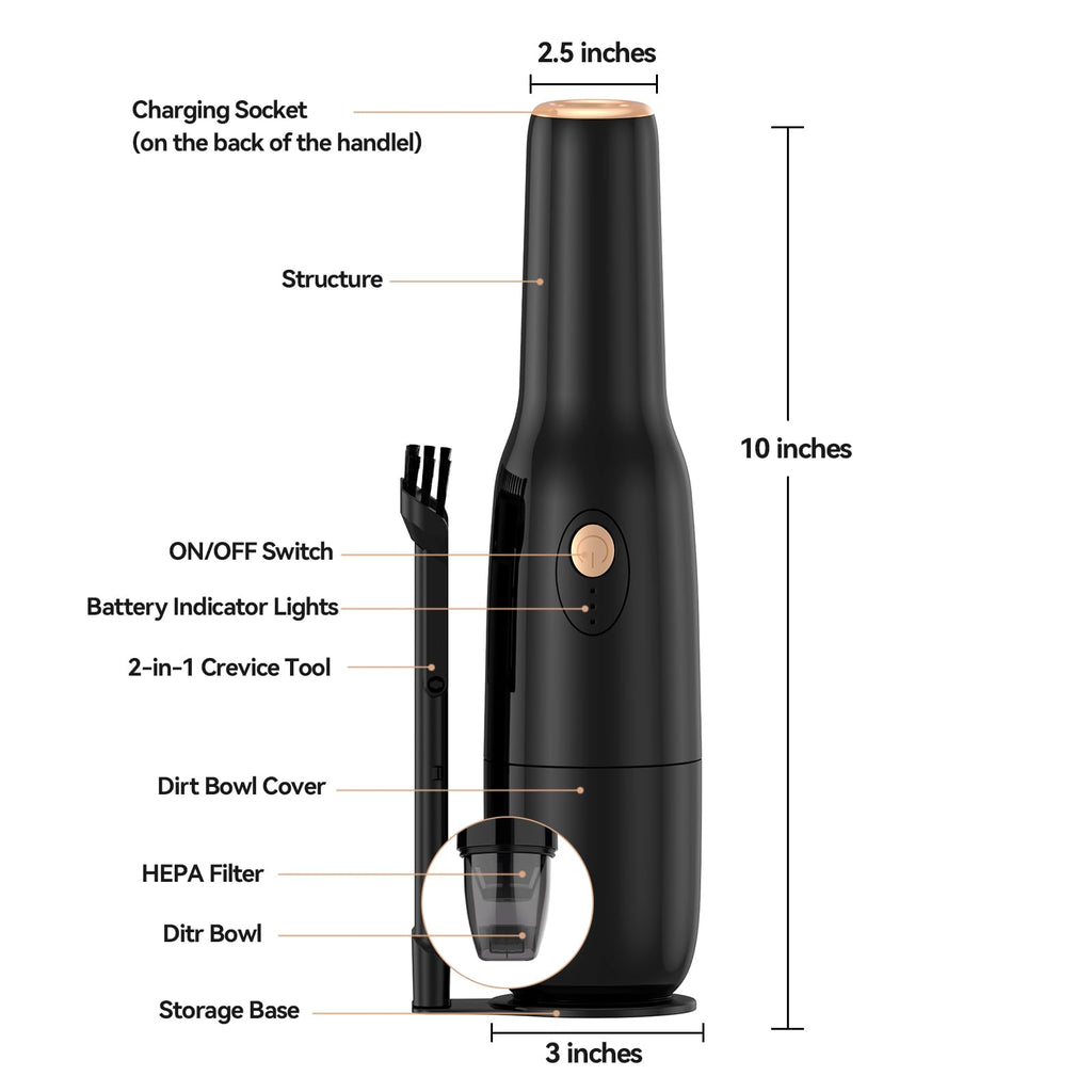 Blozor Handheld Vacuum Cordless -Car Vacuum Portable Rechargeble -Hand Held Small Vacuum Cleaner Car Seats, Home, Quick Clean up, Strong Suction, Lightweight, Includes Crevice Nozzle & Brush-H3
