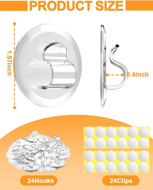 Ispneay Light Clips - 24 Pack Adhesive Hooks for Outdoor String Lights | Perfect for Patio, Balcony, and Fence Decor