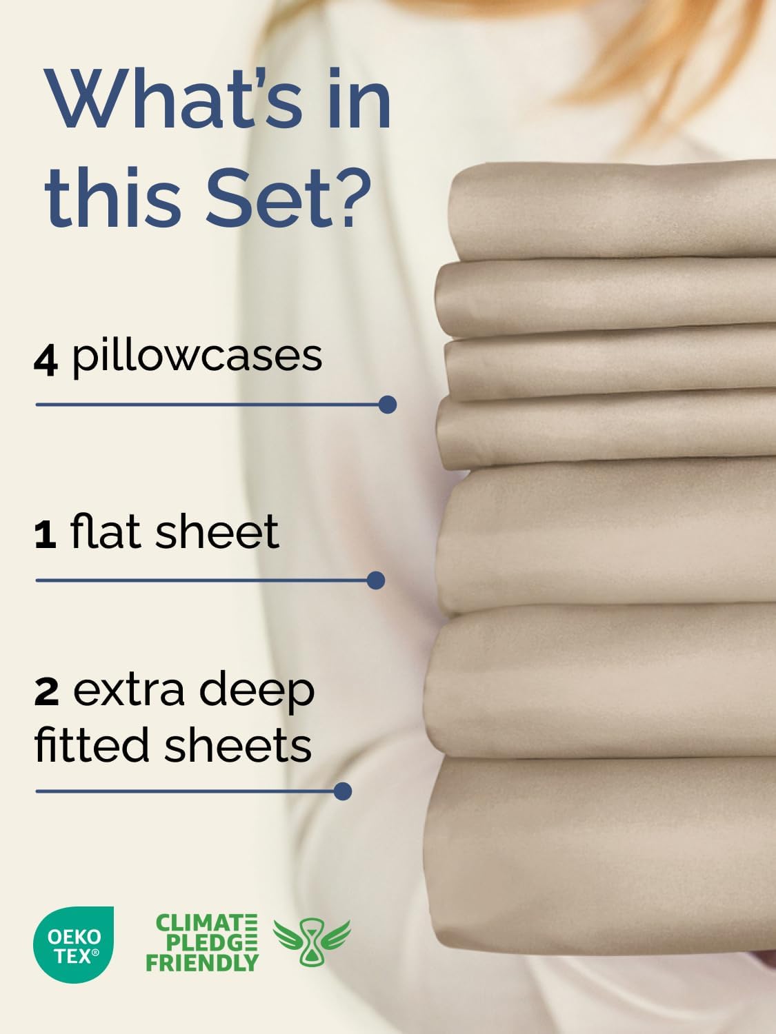 Skiennix Extra Deep Split King Sheet Set - 7 Piece Breathable Cooling Bedding - Soft Wrinkle-Free Cream