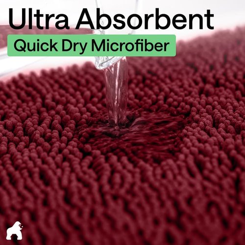 GORILLA GRIP Bath Rug Mat - Soft Absorbent Chenille | Quick-Dry Microfiber, 48x17, Burgundy