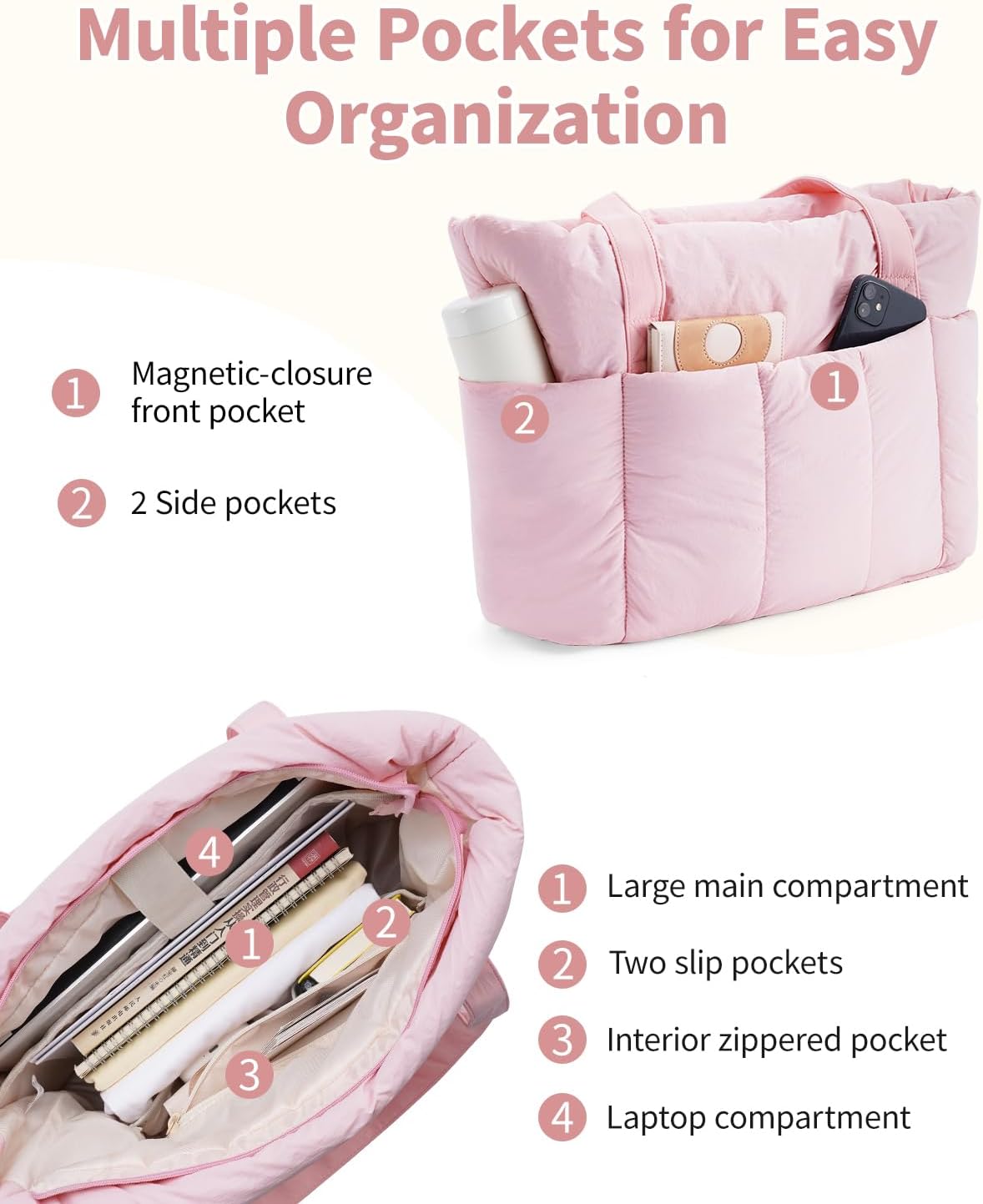 Narwey Puffer Tote Bag - Stylish Work Tote with Laptop Compartment | Perfect for Travel & Daily Use