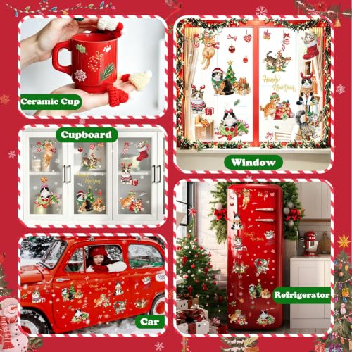Christmas Window Clings - Cat Theme Double-Sided Holiday Decor, 9 Sheets - Black Cat Variation