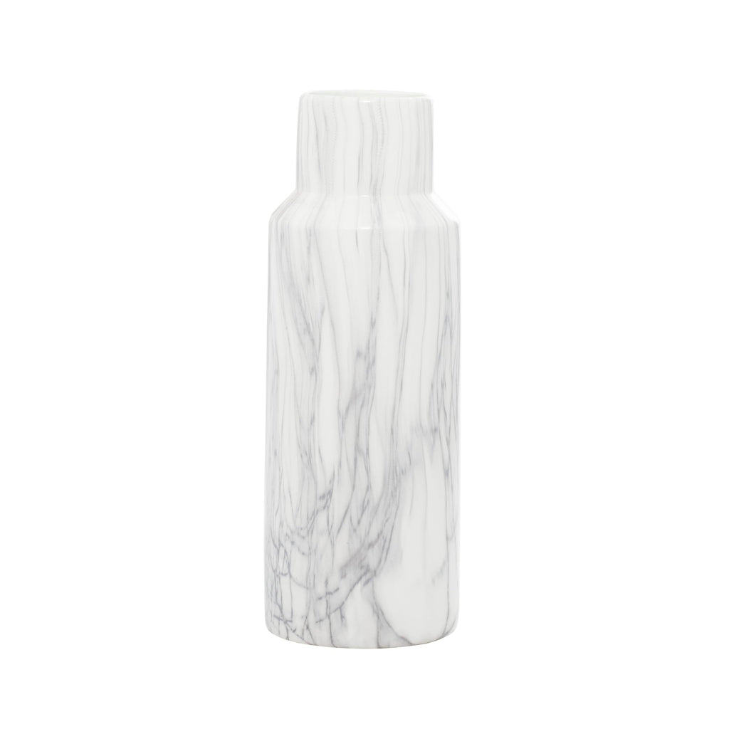 Deco 79 Ceramic Decorative Vase Faux Marble Centerpiece Vase, Flower Vase for Home Decoration 6" x 6" x 15", White