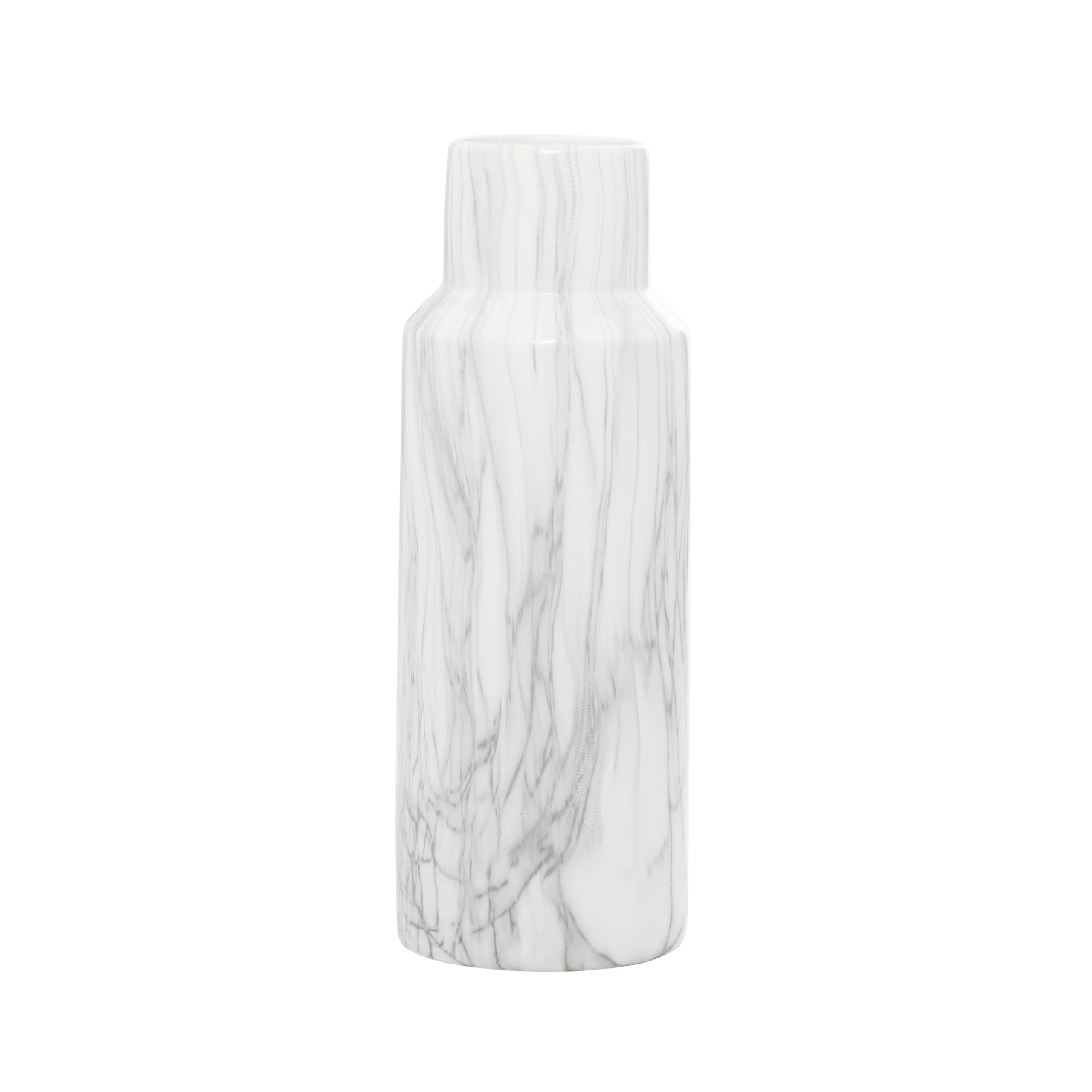Deco 79 Ceramic Decorative Vase Faux Marble Centerpiece Vase, Flower Vase for Home Decoration 6" x 6" x 15", White