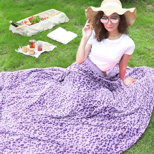 Purple Leopard Print Fleece Throw Blanket - Soft & Cozy