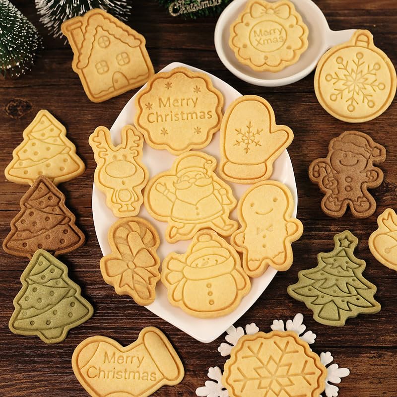 8 Piece Christmas Cookie Cutters Set with Gingerbread & Tree Shapes - Holiday Baking