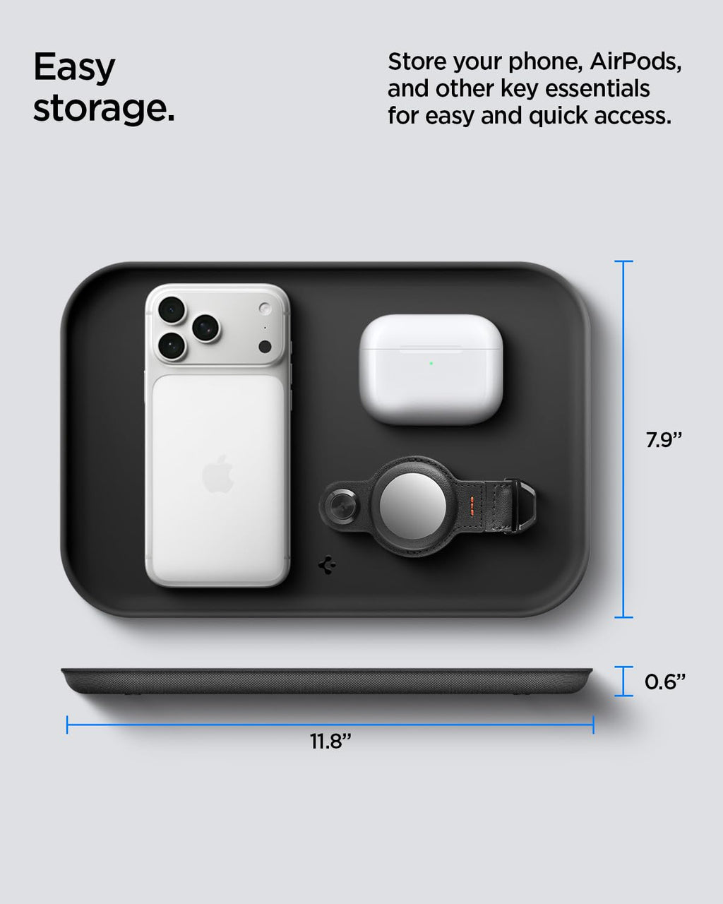 Spigen Modern Valet Tray Premium PU Storage Stylish Organizer Designed for Entryway Bedside Nightstand Desk for Key, Wallet, Watch, Phone, Jewelry, and Everyday Carry Accessories - Black (Catchall)