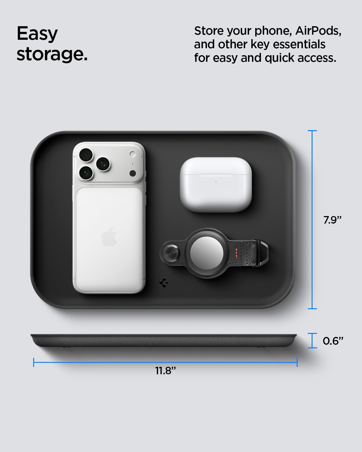 Spigen Modern Valet Tray Premium PU Storage Stylish Organizer Designed for Entryway Bedside Nightstand Desk for Key, Wallet, Watch, Phone, Jewelry, and Everyday Carry Accessories - Black (Catchall)