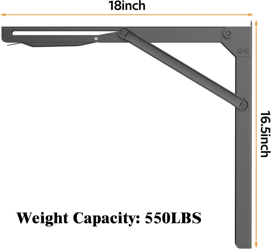 Ultrawall Heavy Duty Folding Shelf Brackets - Sturdy 18 Inch Collapsible Design | Max Load 550lb, 2 Pack