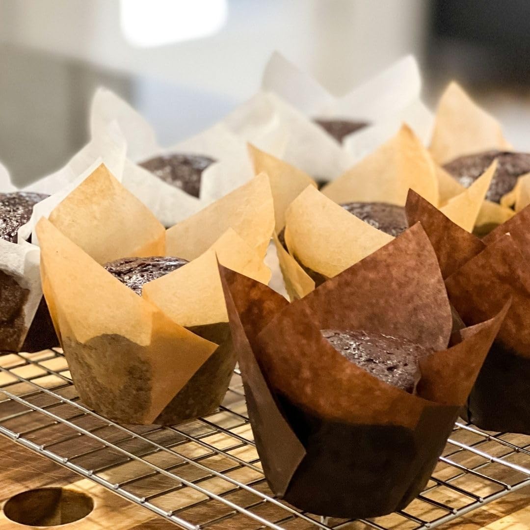 Nordic 150-Pack Brown Tulip Muffin Liners - Odorless, Non-Toxic, Grease-Resistant Baking Cups | Ideal for Weddings & Birthdays