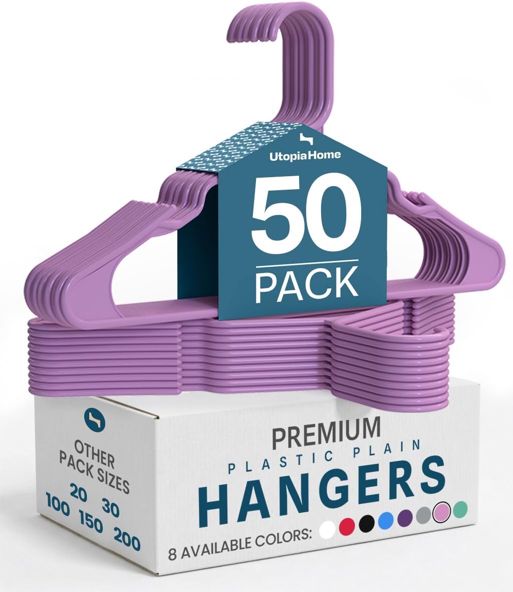 Utopia Home Plastic Hangers - Durable Space-Saving Clothes Hangers - 50 Pack in Pink