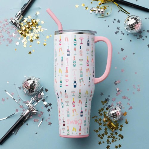 Swig Life 40oz Mega Mug, 40 oz Tumbler with Handle and Straw, Cup Holder Friendly, Dishwasher Safe, Extra Large Insulated Tumbler, Stainless Steel (Pop Fizz)