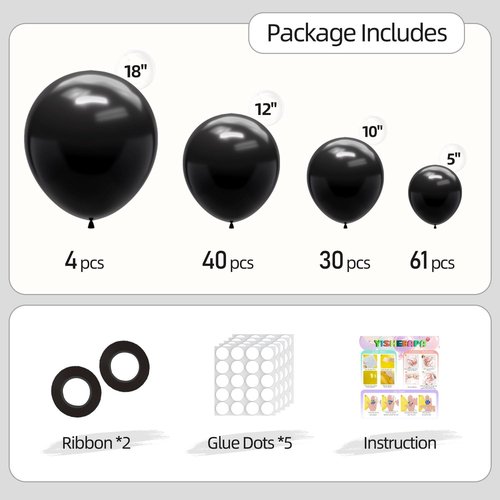 Black Balloons Kit by [Brand Name] - 135pcs in 5-18 Inch Sizes | Perfect for Parties & Celebrations